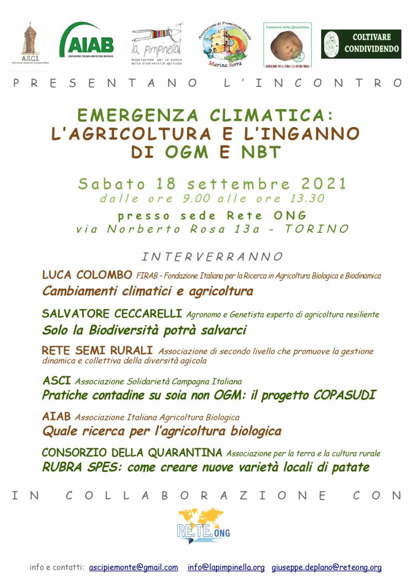 Emergenza climatica: l'agricoltura e l'inganno di OGM e NBT 18/9/2021