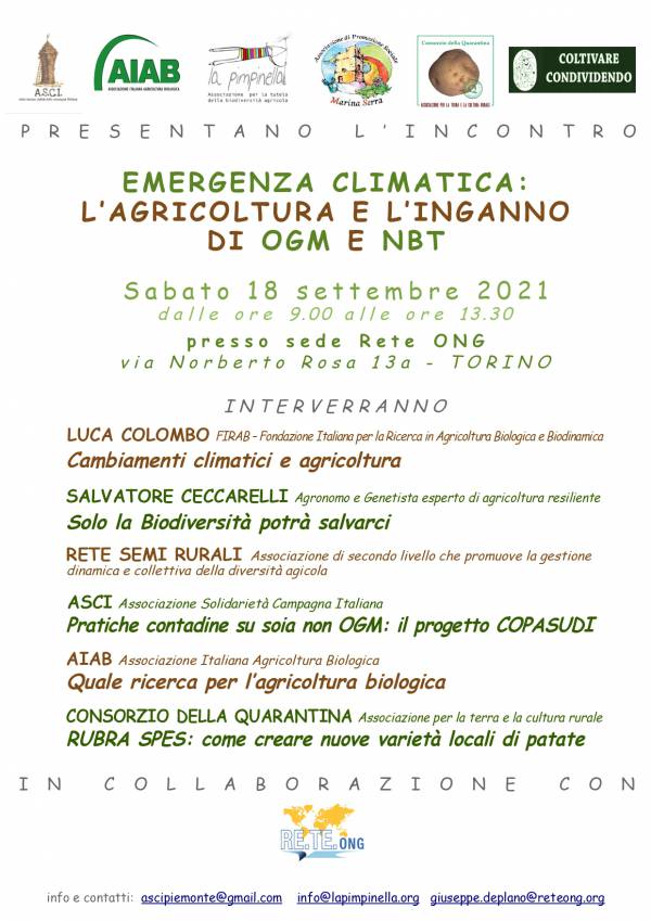 Emergenza climatica: l'agricoltura e l'inganno di OGM e NBT 18/9/2021